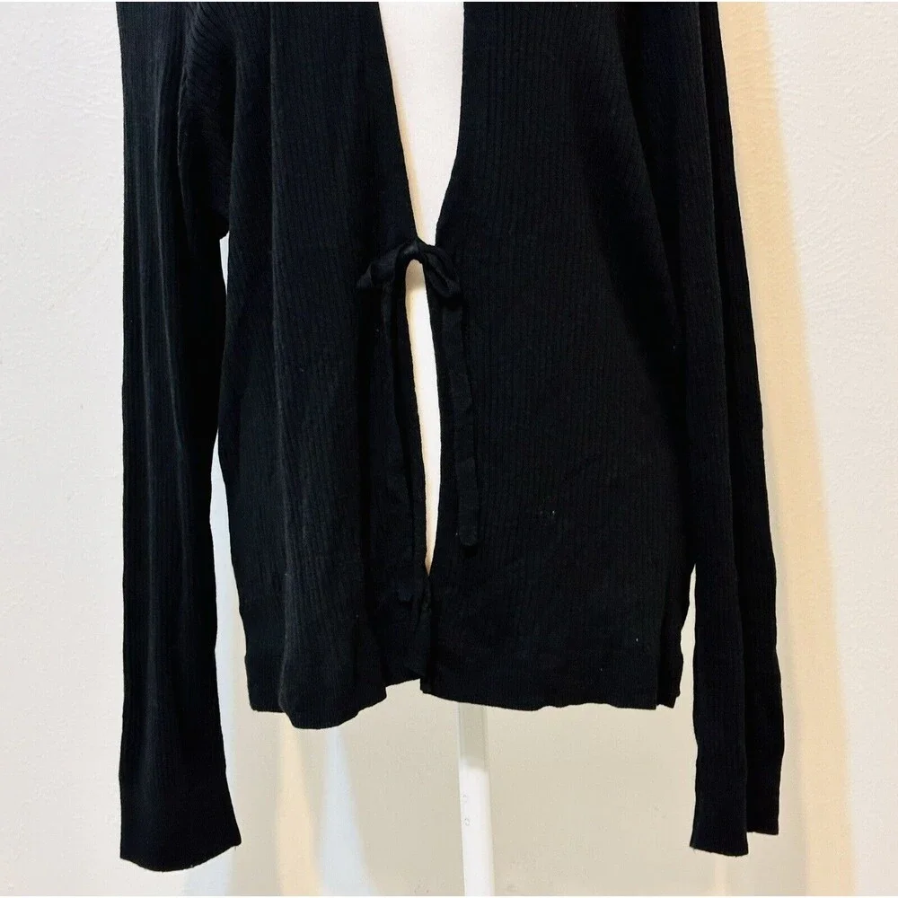 Torrid Women Size 4 Black Ribbed Tie Front Long Sleeve Cardigan Everyday Staple